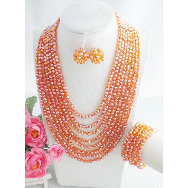 

Shiny and fancy jewelry!!! your own style with orange jewelry necklace earrings and bracelet .8-row crystal necklace set