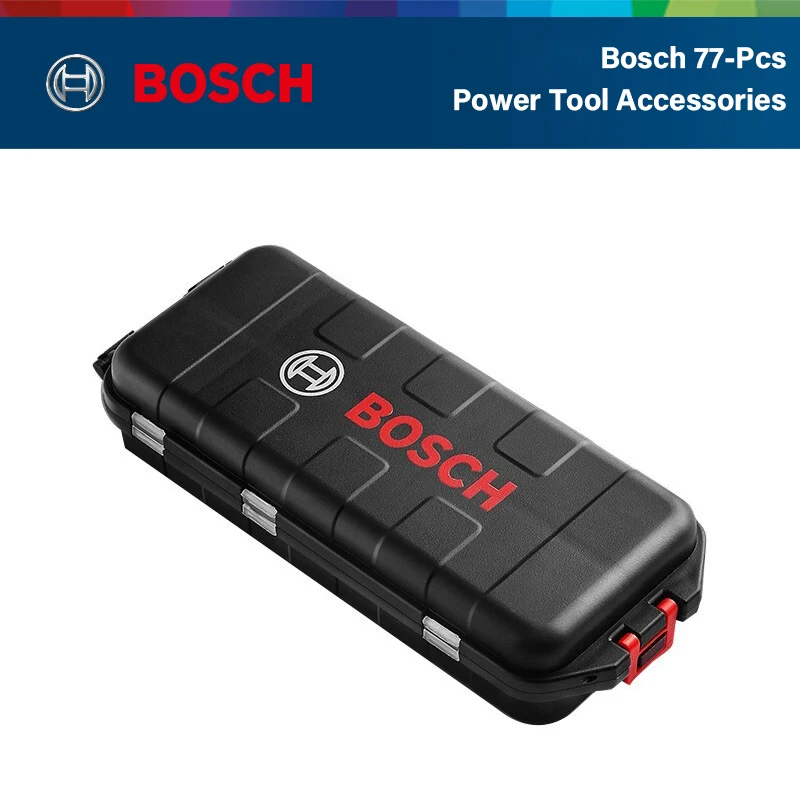 Фото ‌ Черный корпус Bosch, 77 предметов, аксессуары, сверла, набор отверток для деревообработки, стеклянная плитка, набор отверток для металлообработки №1