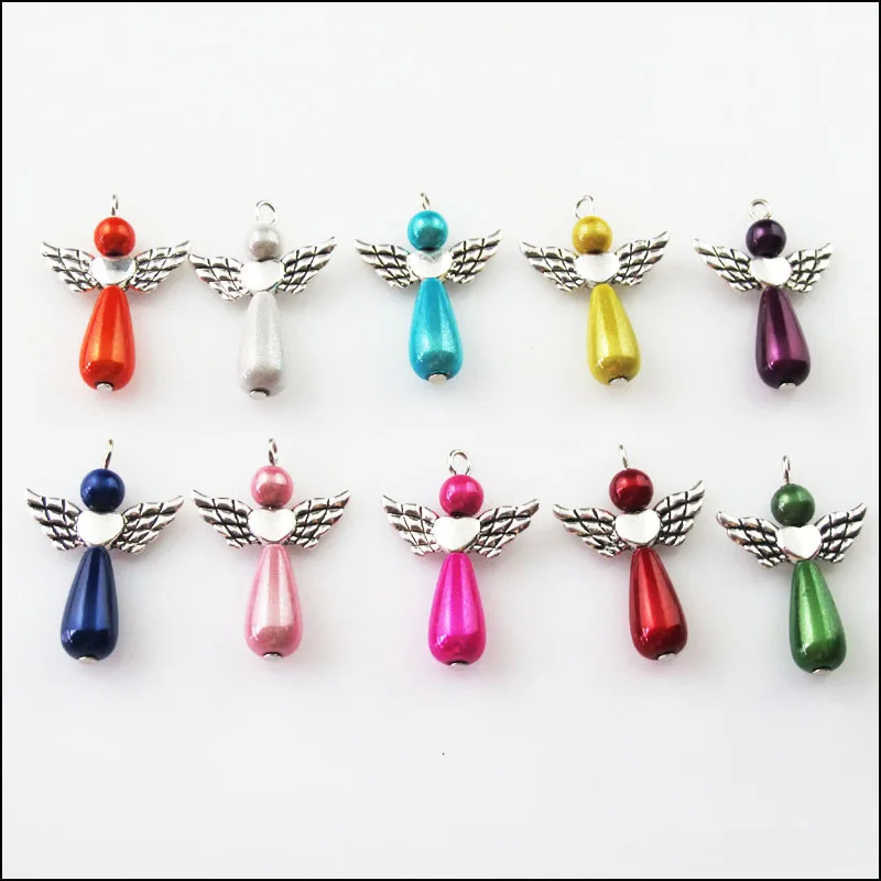 

10Pcs Mixed Dancing Angel Wings Teardrop Charms Pendants 22x31mm