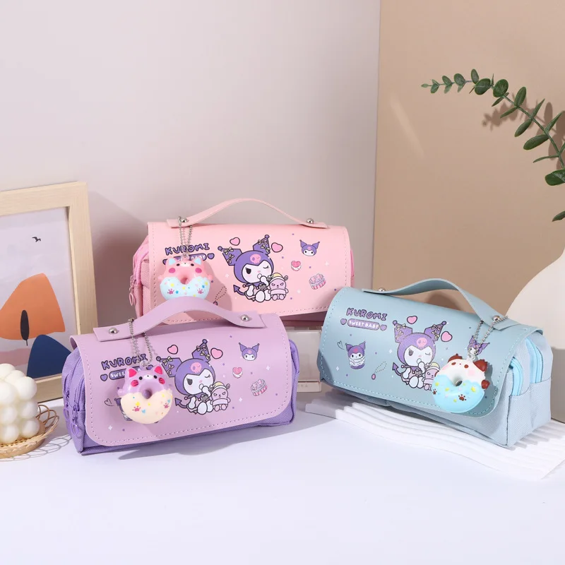 

Kawaii Sanrio Hello Kitty Pachacco Kuromi Ladies Donut Handbag Large Capacity Decompression Pen Bag Makeup Bag Stationery Case