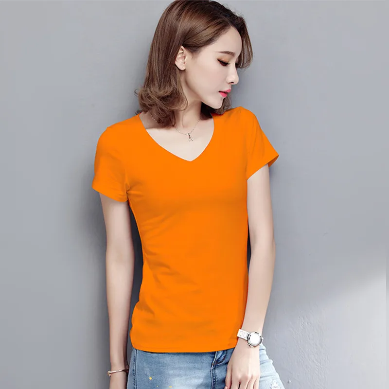 

Women Cotton T-shirt Summer New Casual Elasticity O-neck Short-sleeve Slim Bottom T-shirt FW4840