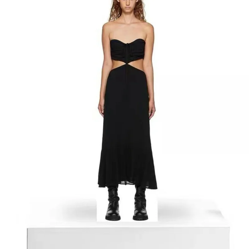 

New Arrivals Summer High Quality 2023 Fairycore Cut Out Chest Wrapping A-Line Sweetheart Neck Woman Mid-Calf Dress