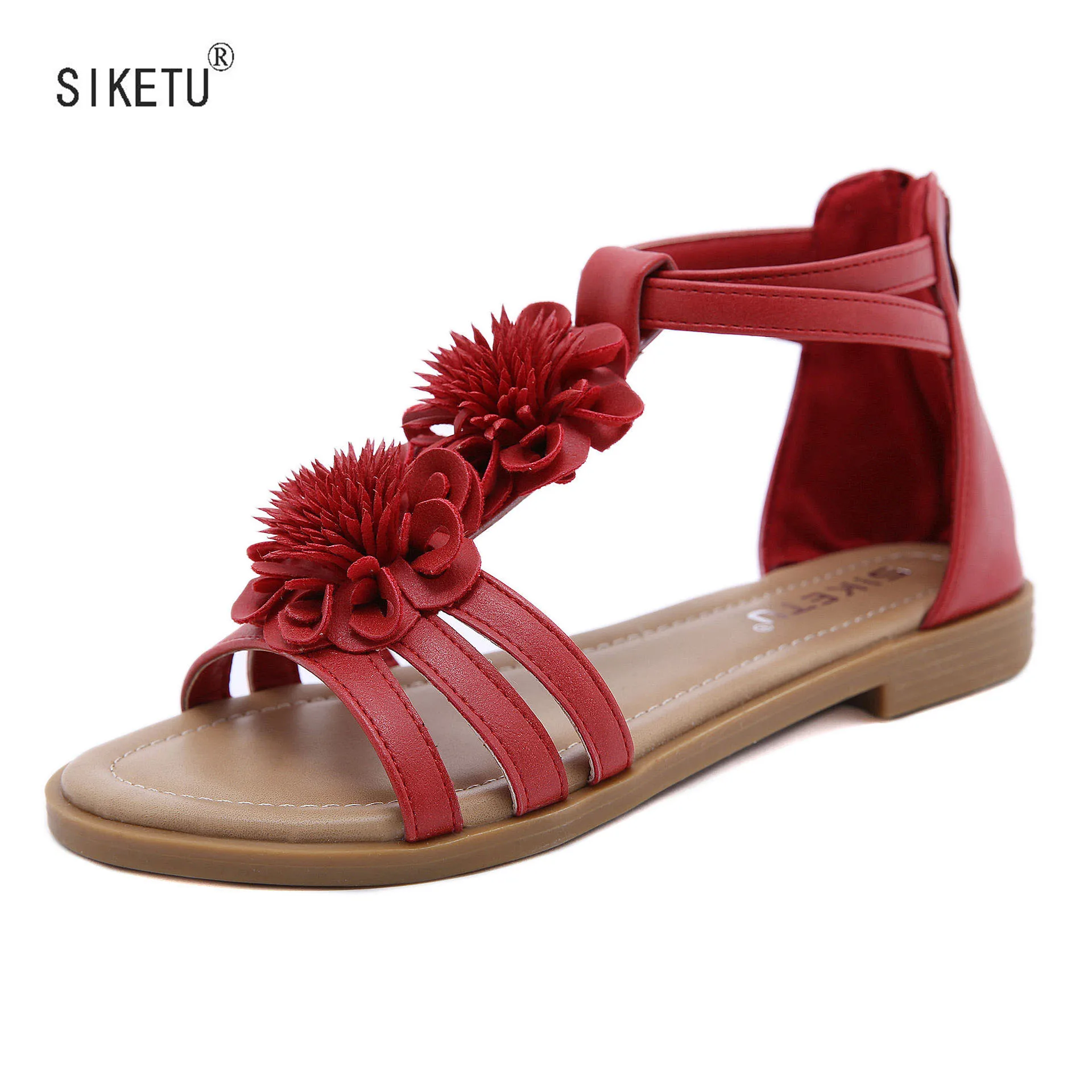 

2022 New Luxury Flats Shoes Vintage Roman Flat Oversized Sandals Women's Comfortable Non-slip Flower Design Sandals Beach Shoes
