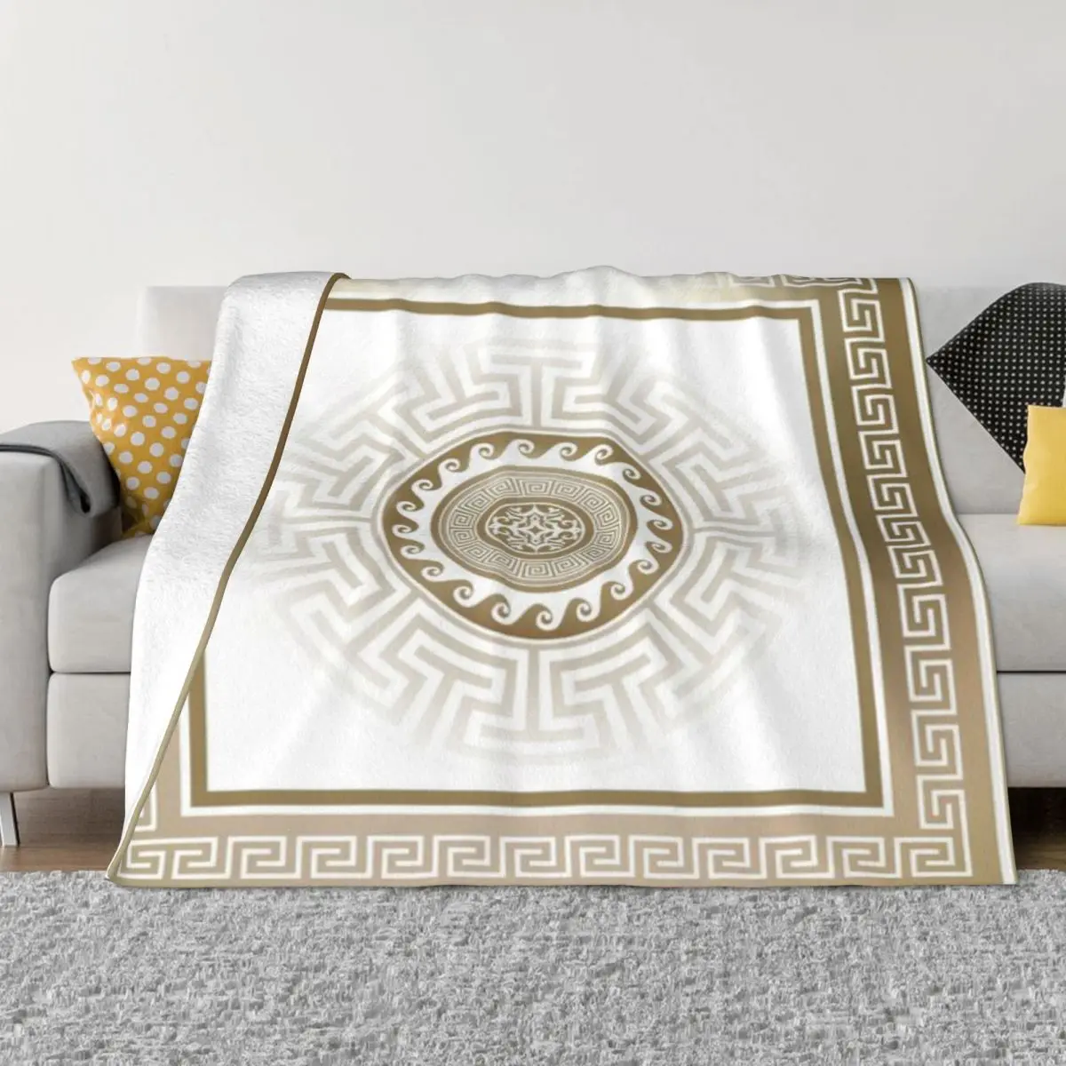 

Греческий Ключ Meander Белое микрофлисовое одеяло