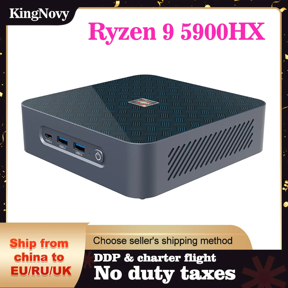 

KingNovy AMD Mini PC R9 Ryzen 9 5900HX R7 5800H 2*DDR4 2*M.2 NVMe SSD 2.5G LAN Micro Desktop Gaming Computer 3x4K Display WiFi6