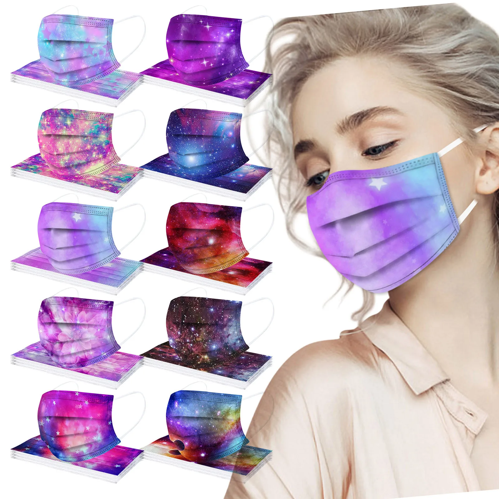 10PCS Adult Man Women Tie dye Plant Disposable Face masque 3Ply Ear Loop маски mascarilla Monder Scarf Halloween Cosplay MasK |