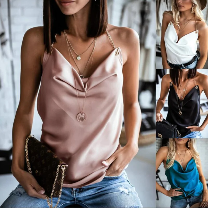

Sexy Satin women's sling T-shirt, women's T-shirt, sleeveless women's T-shirt, Y2K 2021 basic sleeveless gauze top