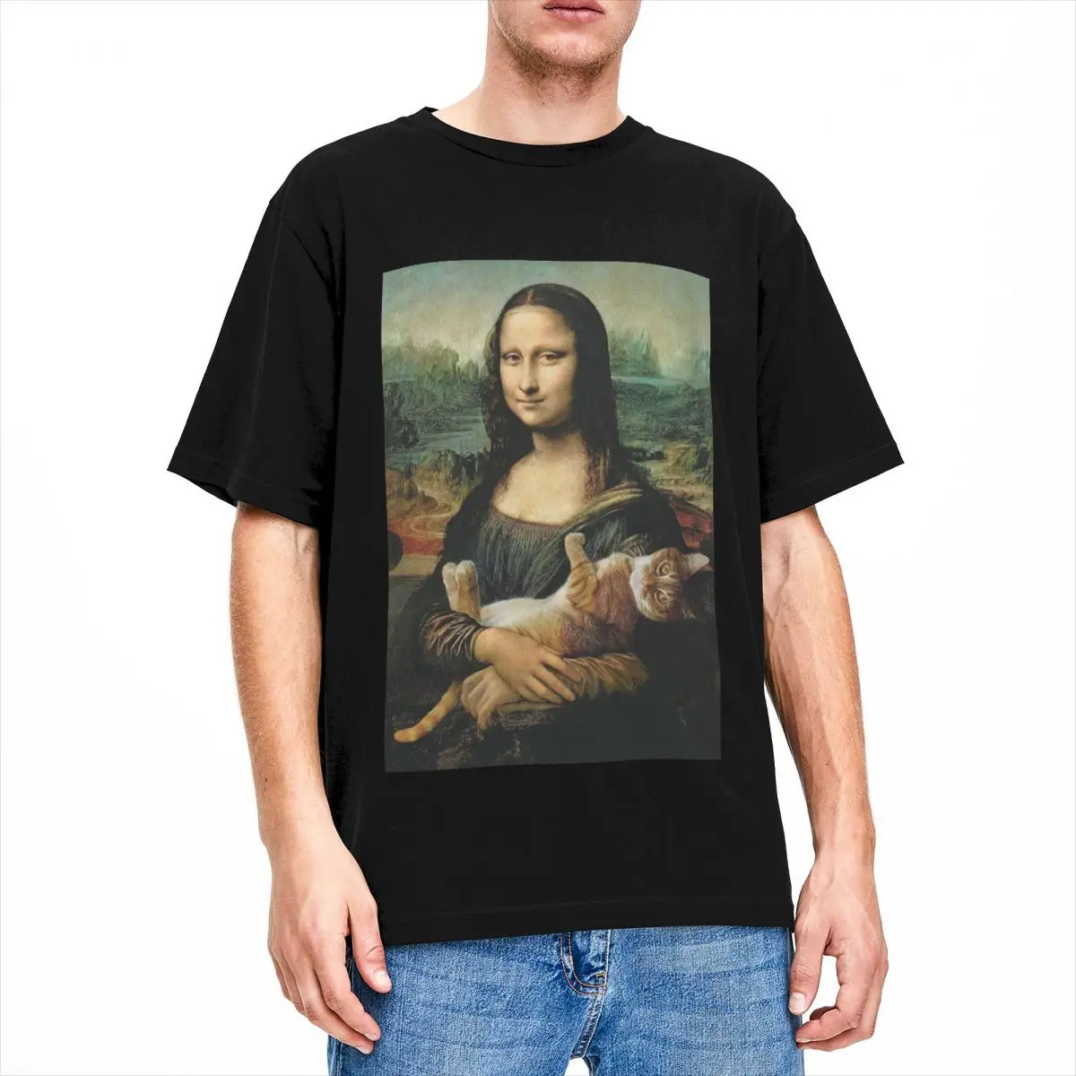 

Men Women's Mona Lisa Holding A Cat Shirt novelty Mona Lisa Pure Cotton Clothes Short Sleeve O Neck Shirt All Seasons T-Shirts