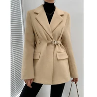 design sense niche woolen blazer female 2022 autumn and winter thickening advanced texture woolen suit