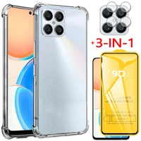 3 in 1 tempered glass case for honor x8 soft clear shockproof silicone phone cases honor x8 honor 50 lite cover honor x8 case