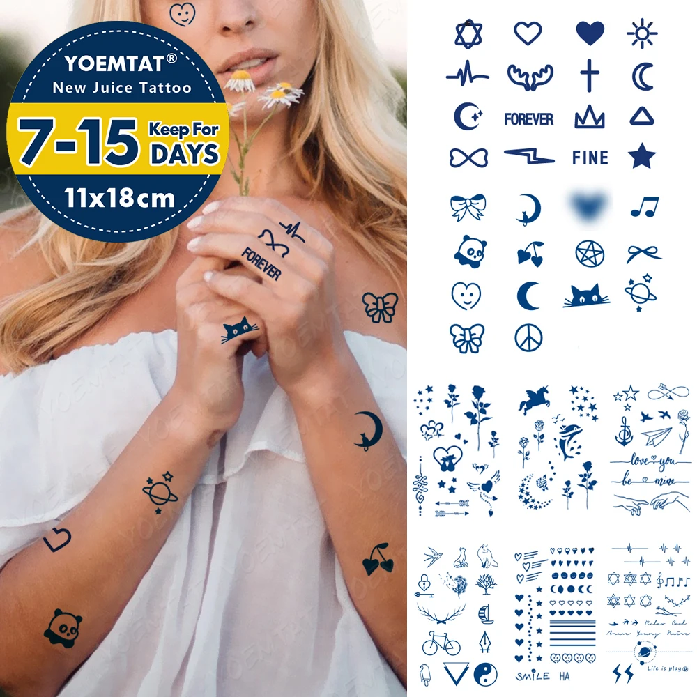 

Juice Lasting Ink Waterproof Temporary Tattoo Sticker Genipin Herbal Semi-Permanent Star Moon Letter Body Art Transfer Fake Tato