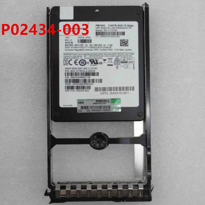

Original New Solid State Drive For HP 3PAR 20000 3.84TB 2.5" SAS SSD For M0T65B P02434-003 806950-001