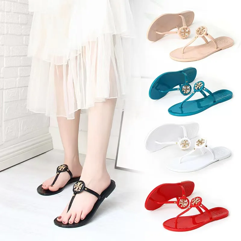 

Slippers Ladies 2023 New Fashion Summer TB Transparent Flip-flops PVC Flat Bottom Leisure Beach Plus Size Jelly Sandals Women
