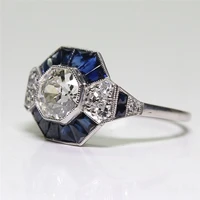 blue crystal inlay rings for women alloy charms bridal wedding engagement bands anniversary women ring