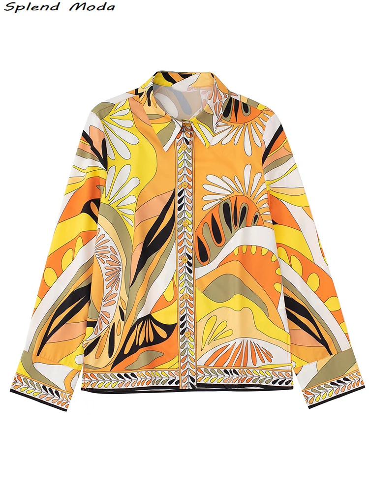 

2022 Za Women Summer Fashion Streetwear Vintage Printed Single Breasted Blouses Casual Long Sleeve Shirts Young Chic Tops