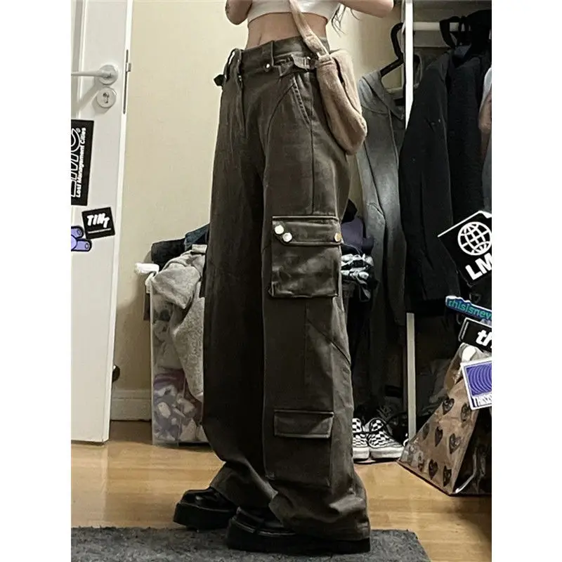 

90s Harajuku Vintage Pocket Cargo Pants Woman Oversized Street Hot Girl High Waisted Jeans Loose Casual Street Style Solid Jeans
