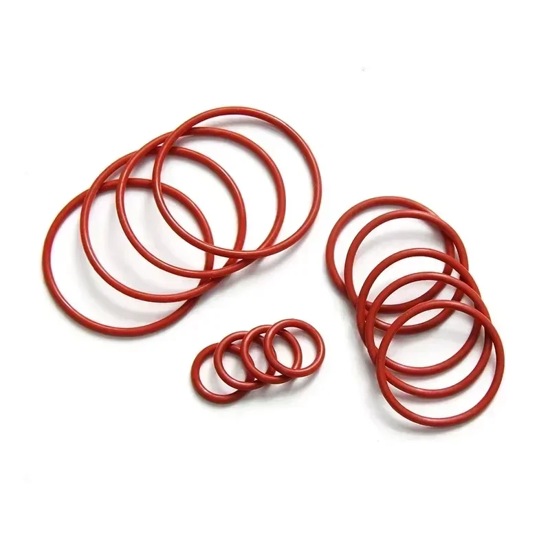 50Pcs Red VMQ O Ring Seal Gasket Thickness CS 1mm OD 5 ~ 50mm Silicone Rubber Insulated Waterproof Washer Round Shape Nontoxi