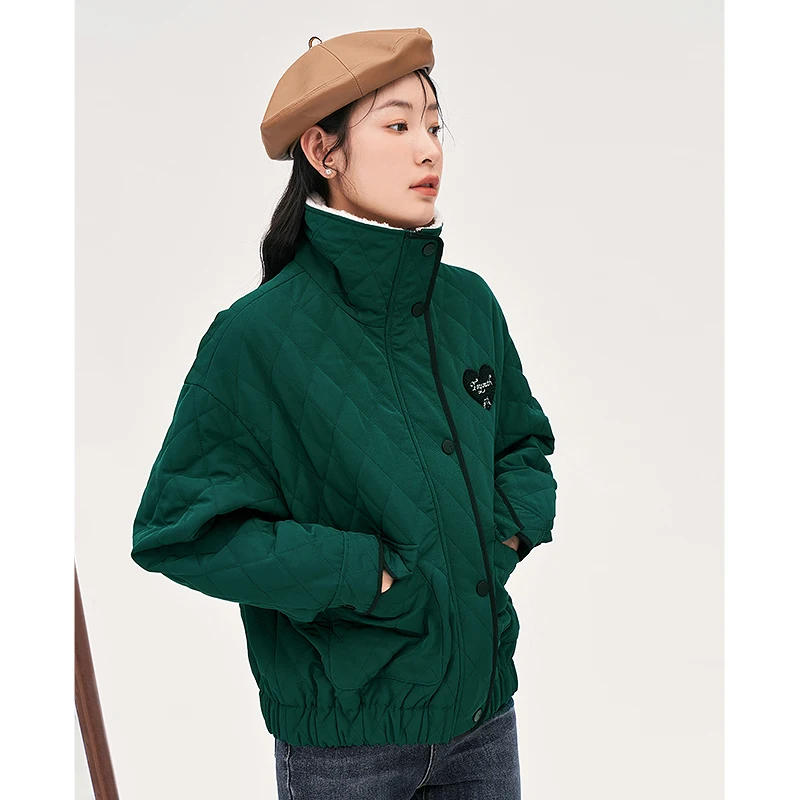 Toyouth Women Thick Coat 2022 Winter Long Sleeve Plush Lapel Loose Jacket with Pocket Green Warm Casual Outwear Tops