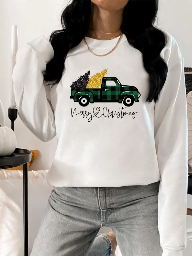 

Graphic Sweatshirts Merry Christmas Women Clothing Lady Plaid Truck Lovely Cute Print Fashion Woman Hoodies Female Pullovers
