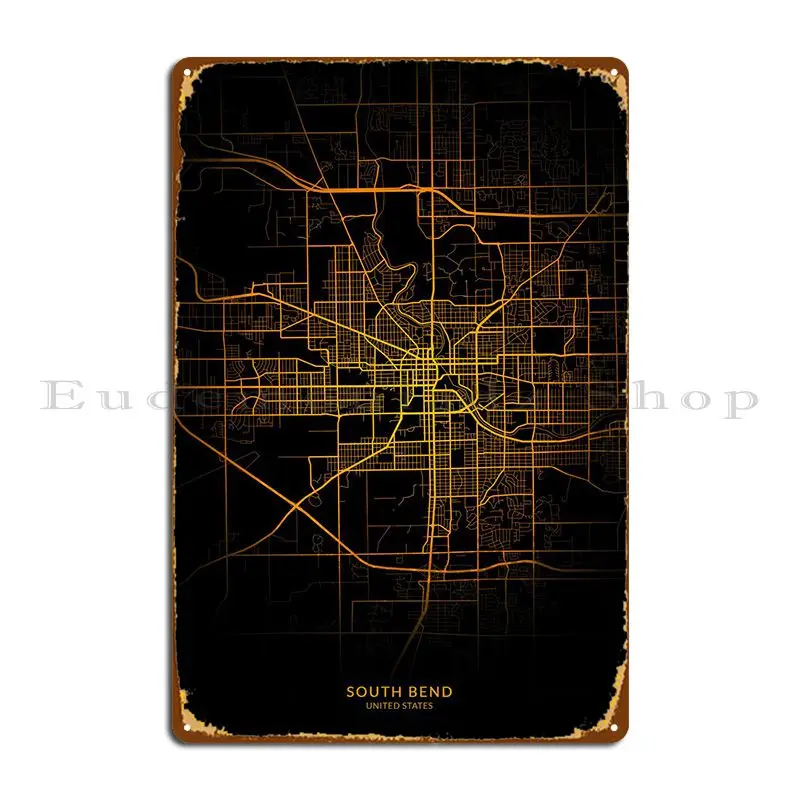 

Карта города Южного сгиба, Золотой металлический знак, Классический гараж на заказ, ржавый жестяной знак гаража, плакат