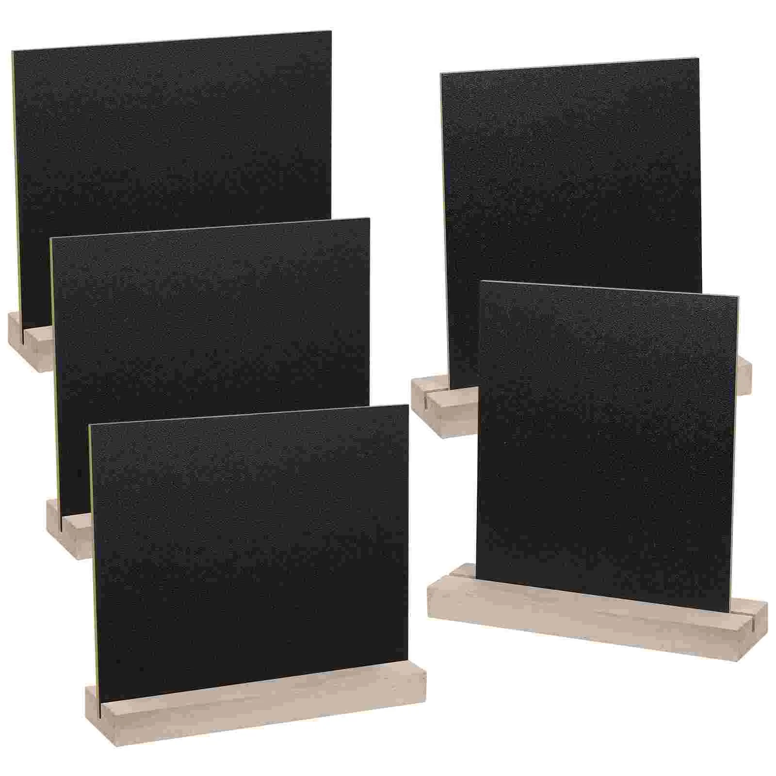 

5 Sets Tabletop Wood Chalkboard Portable Place Cards Menu Sign Wood Blackboard with Base Wedding Centerpiece Decor for Home