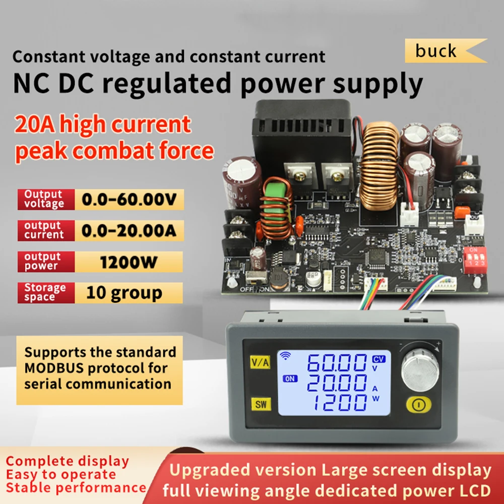 

XY6020L 20A/1200W DC 6-70V Step-Down Module CNC Adjustable Stabilized Voltage Power Supply Constant Voltage Current Buck Module