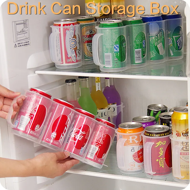 

4 Hole Beverage Soda Drink Can Organizer Racks Fridge Drink Bottle Holder Beer Refrigeration Shelf Home Kitchen Storage Box Case