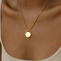 2022 new fashion women ins 26 initial letter coin pendant chain necklace women simple 26 letter pendant necklace jewelry gifts