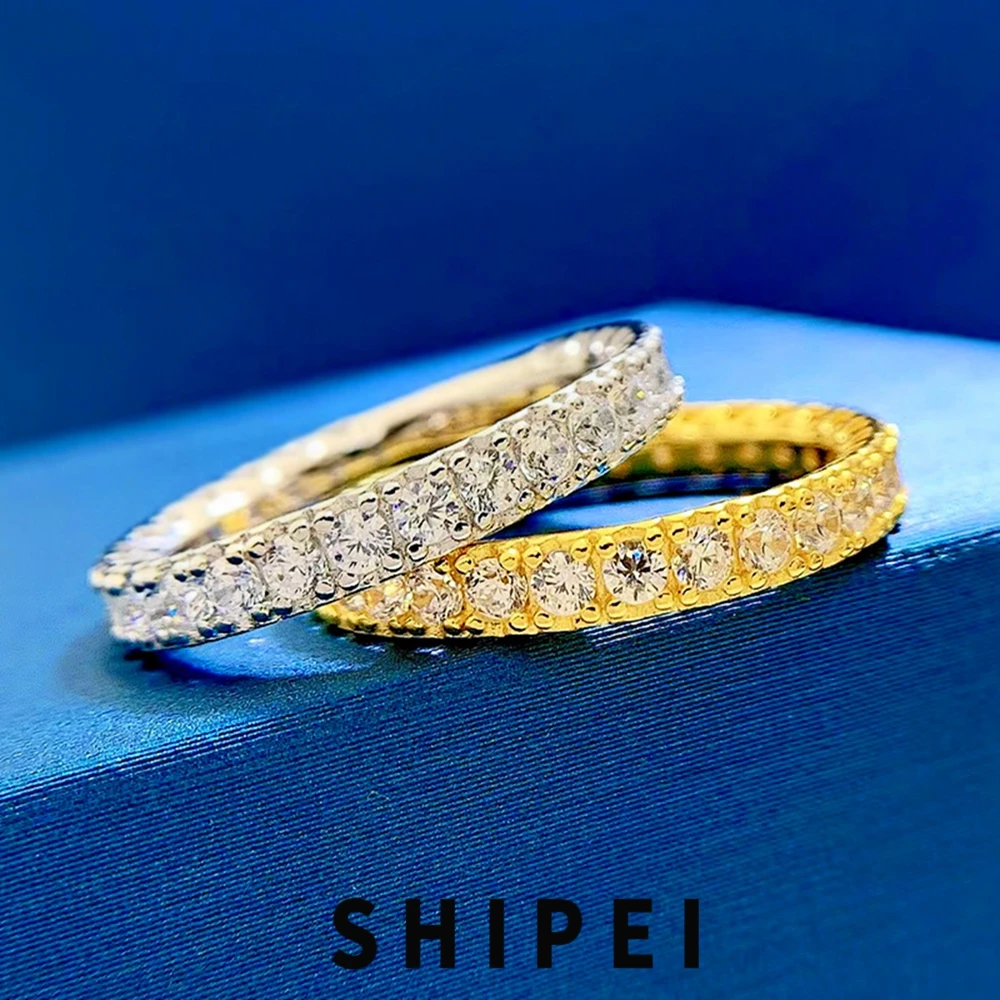 

SHIPEI Luxury 925 Sterling Silver White Sapphire Gemstone Wedding Band Fine Jewelry 18K Yellow Gold Unisex Ring Drop Shipping