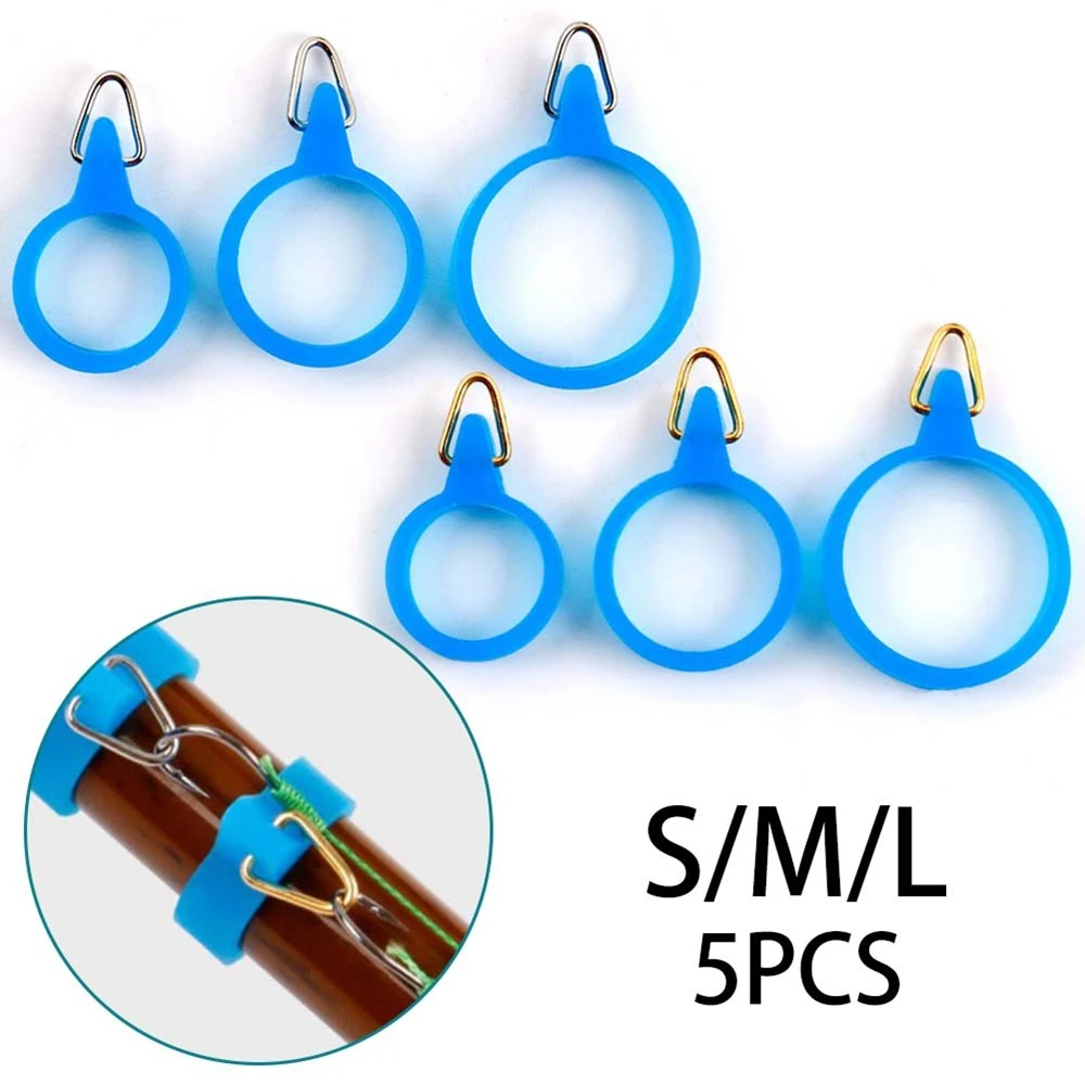 5pcs/Set Elastic Fishing Rod Hook Keeper For Fly Pole Rubber Rings Metal Holders Lure Jig Safe Keeping Tools Pesca