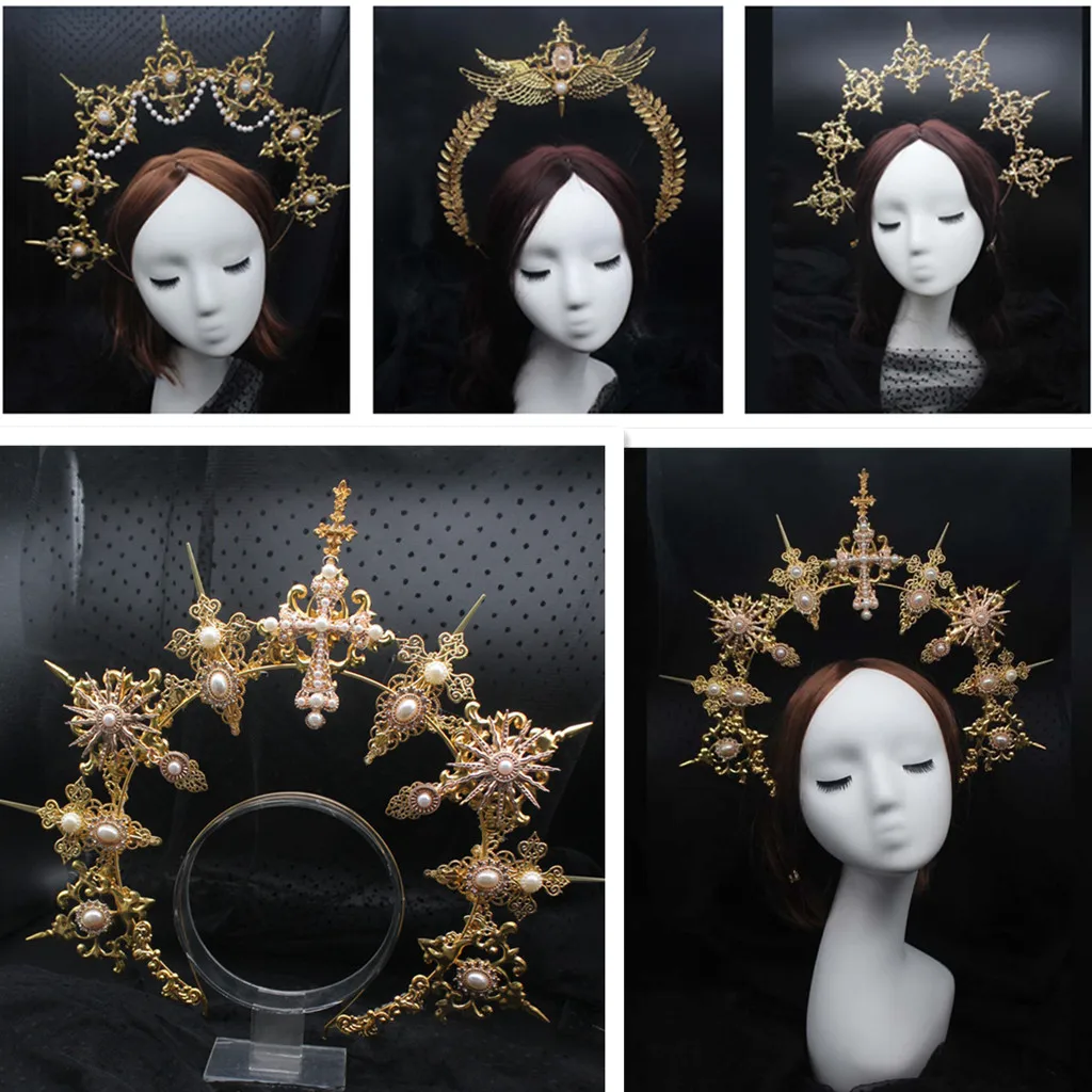 

Gothic Lolita Halo Crown Headpiece Headband Virgin Mary Baroque Metal Spike Tiaras Party Headdress Accessories