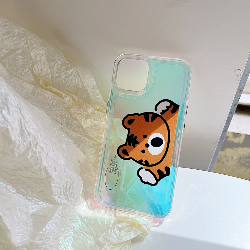 

Cartoon Tiger Laser Paper Clear Shockproof Phone Case For iPhone 13 Pro Max 11 12 Pro Max XS Max XR X Acrylic Back Cover Coque