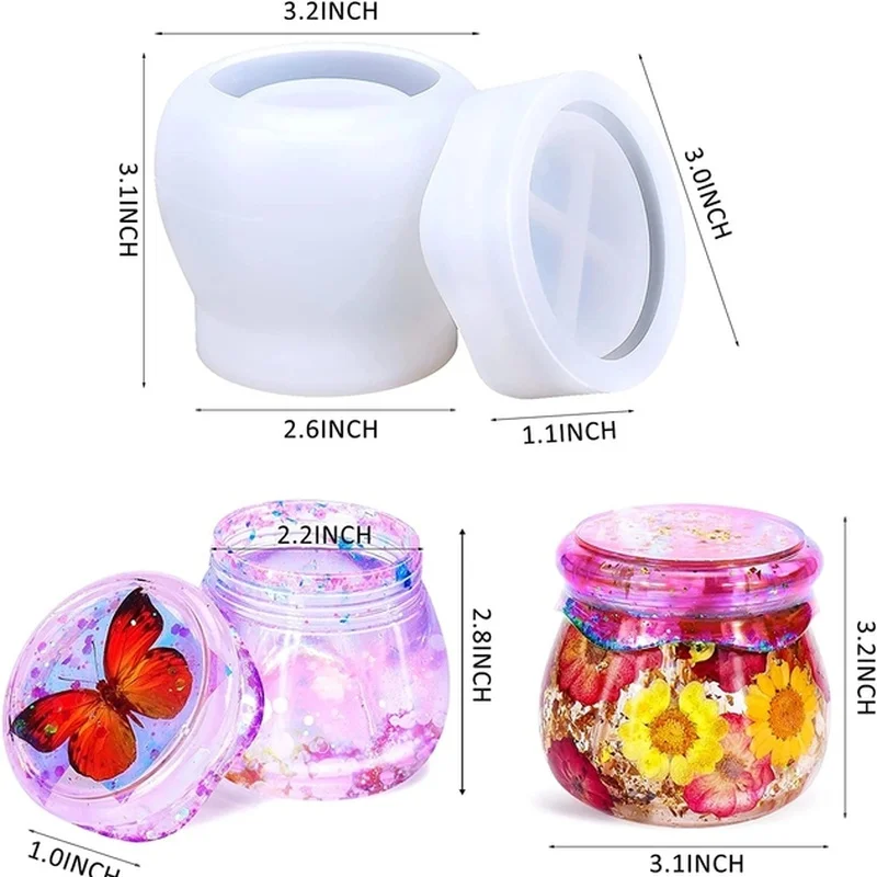 

Pudding Jar Storage Bottle Silicone Resin Mold with Lid Candle Holder Box Mould Epoxy Casting Resin Mold