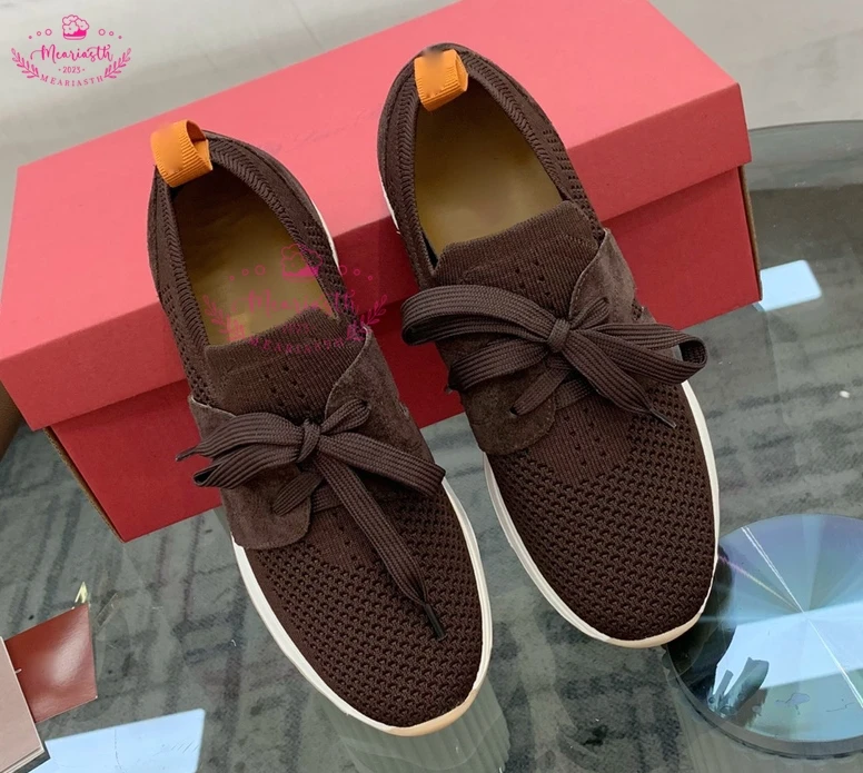

Knitted Sneakers Men's Shoes Round Toe Lace Up Flat Loafers women Casual Elastic Breathable Comfort Male Luxury Brand Shoes Men