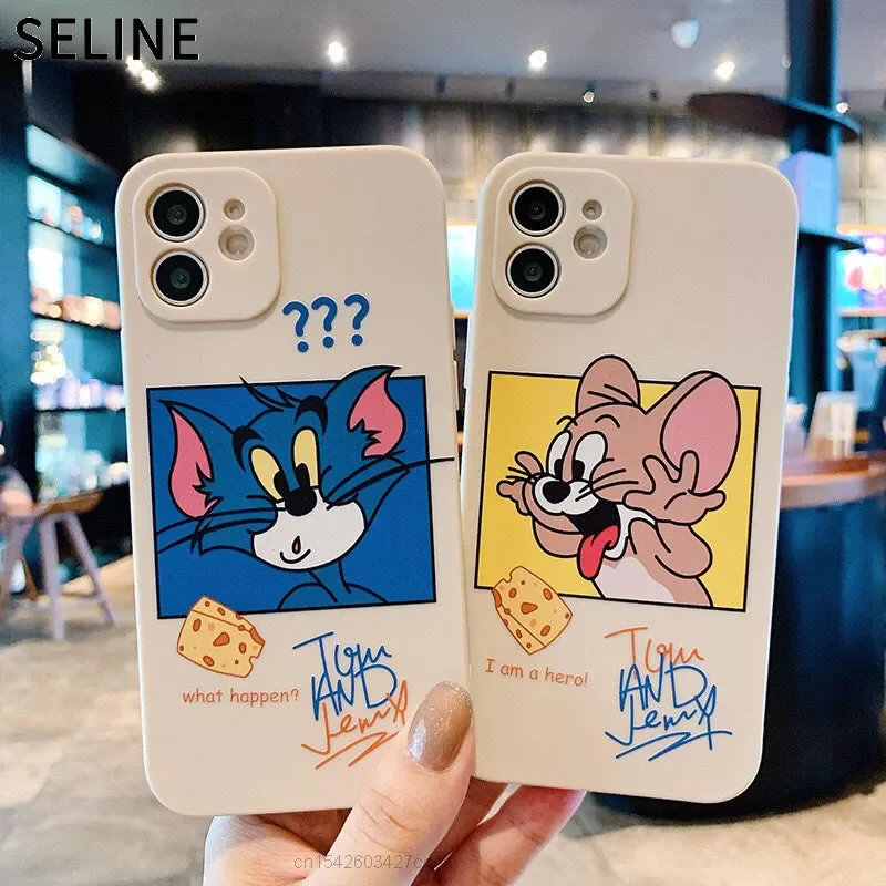 

INS Kawaii Y2k Boy Girl 90s Male Aesthetic Cartoon Cat And Mouse Cell Phone Case For IPhone 13 12 11 Pro Max XS X XR SE 7 8 Plus