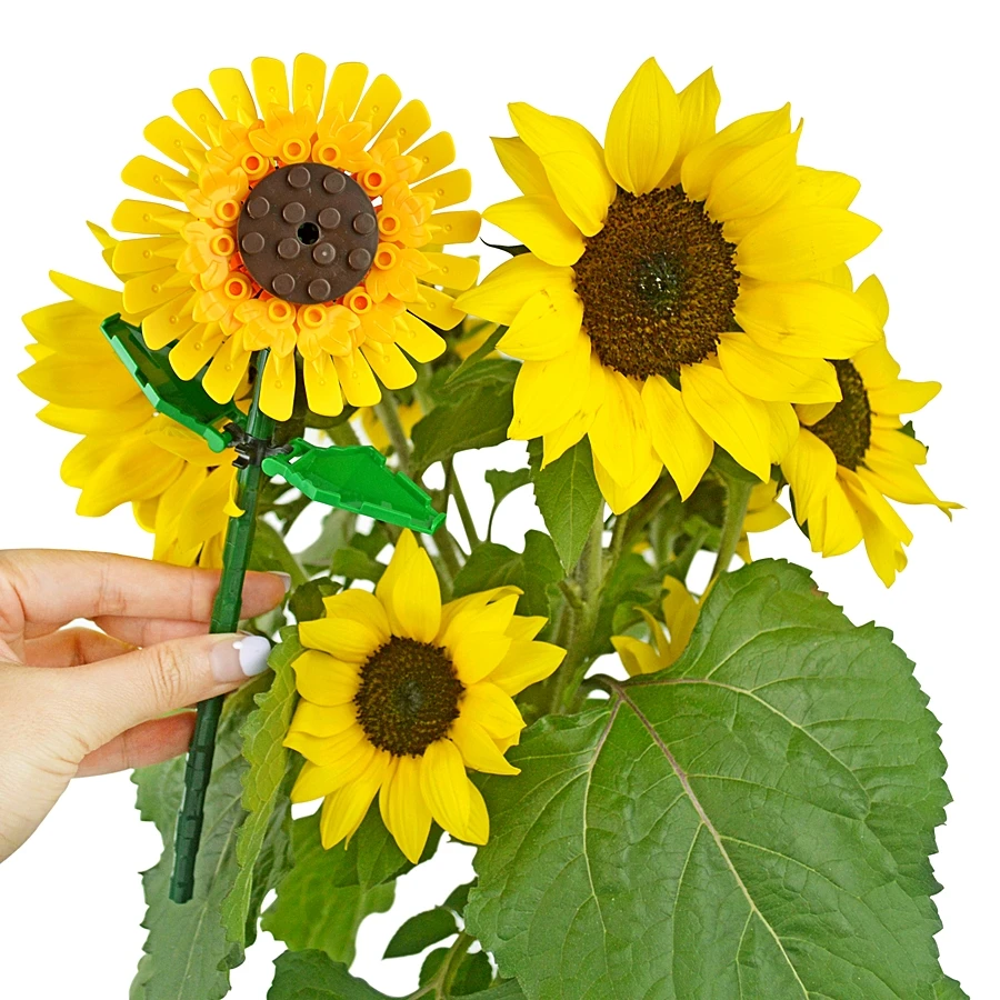 Букет цветов Fomantic Подсолнух тюльпан строительный блок игрушки сделай сам розы