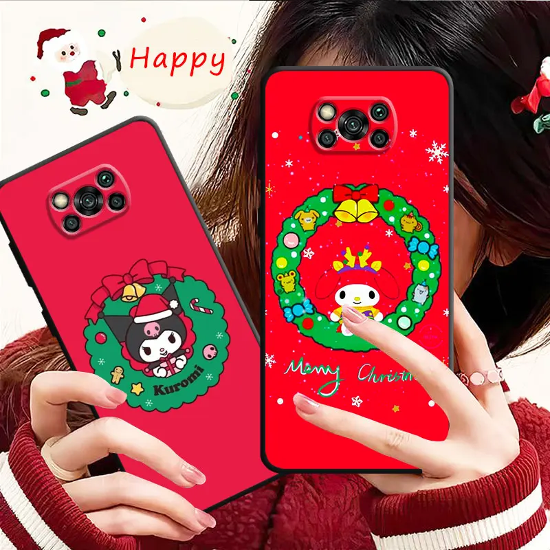 Чехол для телефона Xiaomi POCO X3 NFC X4Pro X5 M3 F5 Pro F1 Mi 11 12 Lite 13 10T 11T 12X 9 9T Red Christmas Hello Kitty Family
