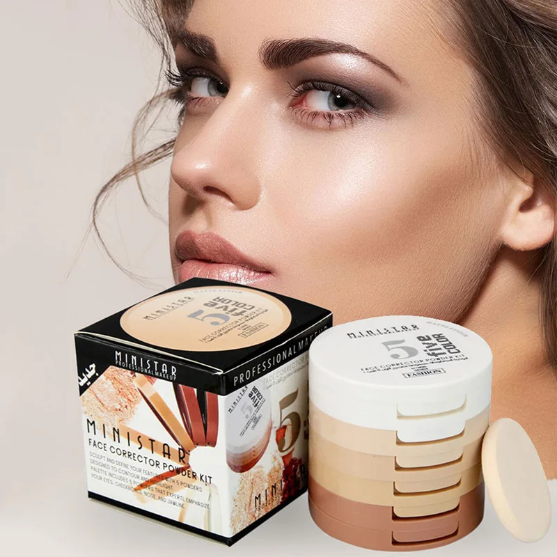 

5 In 1 Makeup Face Pressed Powder Contour Shading Concealer Foundation Palette foundstion and orimer setting powder
