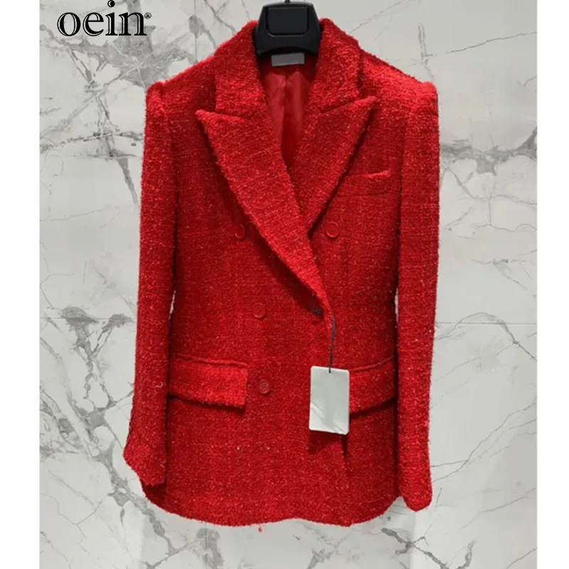 [oein] Европейская станция 2024 осенний новый маленький красный двубортный грубый