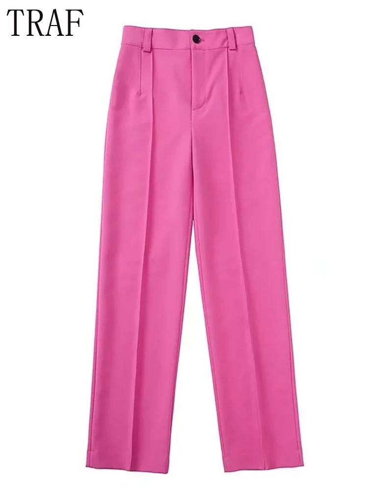 Брюки женские фуксия с высокой талией и прямыми штанинами |