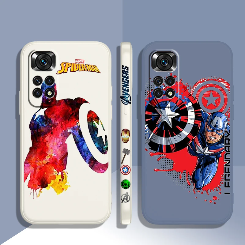 

Captain America Marvel For Redmi Note 5 6 7PRO 8T 9S 10X 11E Pro 2021 Pro Max Pro Plus Liquid Left Rope shockproof Phone Case