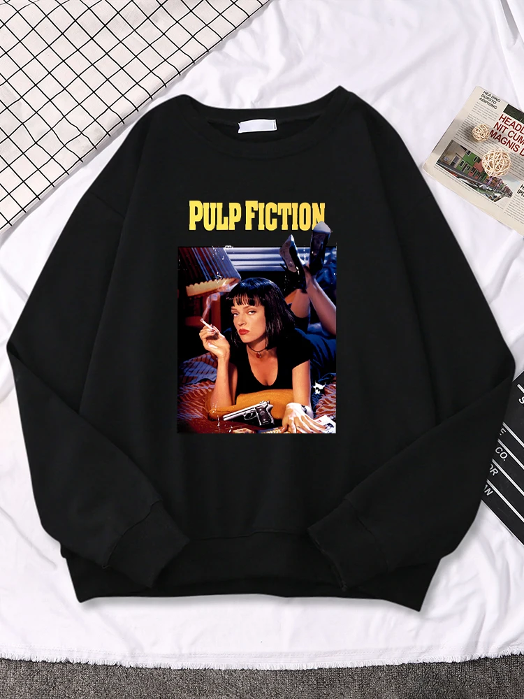 

American Film Pulp Fiction Printing Women Hoodies Street Crewneck Hoodie Autumn Oversize Hoody Hip Hop Comfortable Clothes Woman