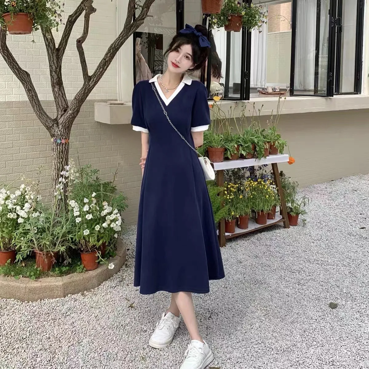 

V-neck Waist A-line Dress Small Design Sense Niche French Dress 2022 Women's Summer New Style Vintage Za Fashion Elegantes Y2k
