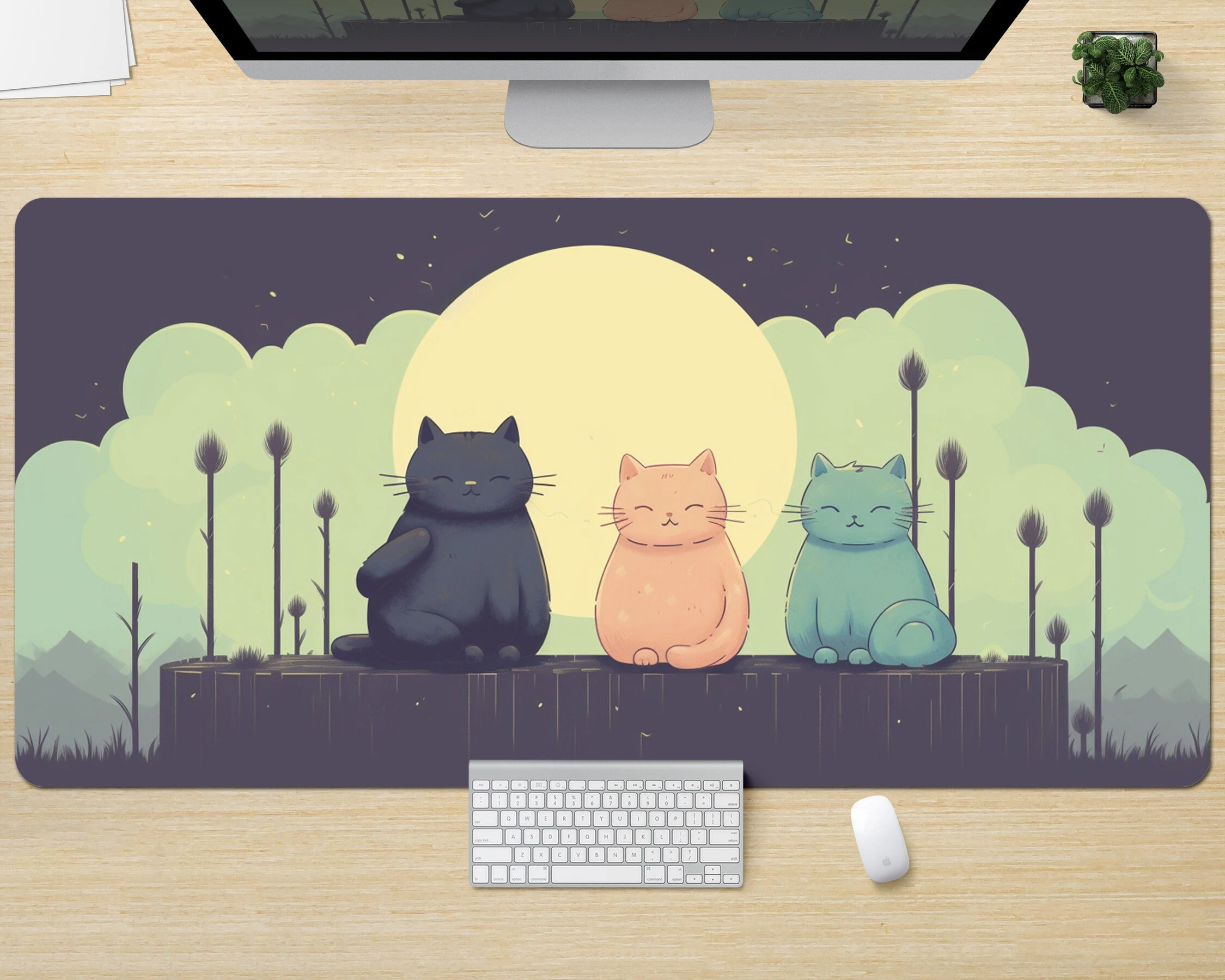 

Cottagecore Cute Desk Mat Minimal Cat Kawaii Deskmat XXL Kitten Mouse Pad 900x400 Gaming Aesthetic Mousepad Green Laptop Deskpad