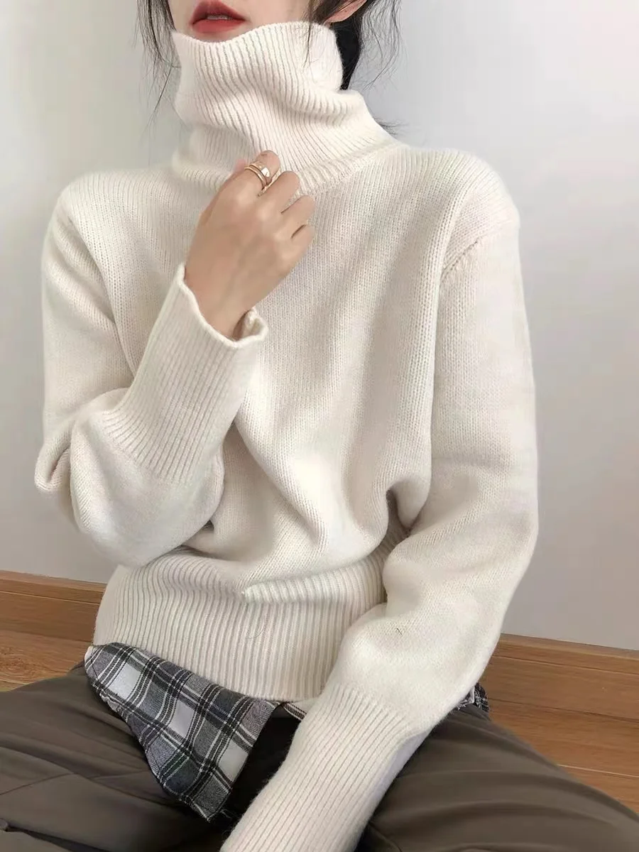 

Autum Winter Warm Cashmere Soft Knitted Turtleneck Pullovers Long Sleeve Japanese Style Vintage Sweater Women Basic Jumper I972