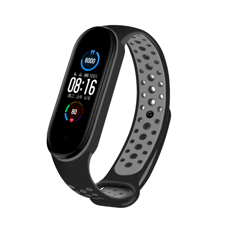 Фото Ремешок силиконовый для Xiaomi Mi Band 3 4 5 6, двухцветный спортивный Воздухопроницаемый сменный Браслет с пряжкой против пота для Mi Band 5 6 №4