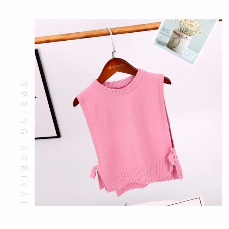 Childrens Baby Pullover Loose Vest Kids Knitted Sweater Spring Autumn Girls Round Neck Knitted Vest Lace-up Outer Wear Toddler enlarge