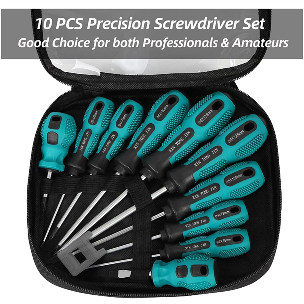 

10pc Screwdriver Set Phillips Slotted Magnetic Bit Insulated PP Handle Screw Driver Electrician Repairing Multipurpose Hand Tool