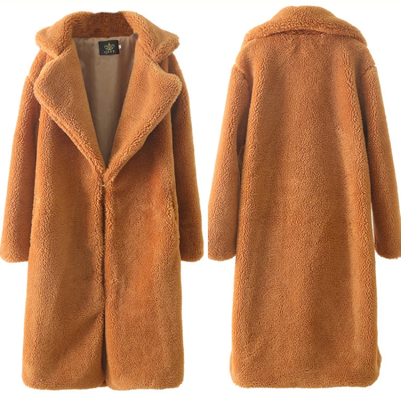 Winter  Elegant Turn-down Collar Luxury Faux Lamb Fur Long Coats Women 2022 Fashion Long Sleeve Warm Thick Black Fur Teddy Coat