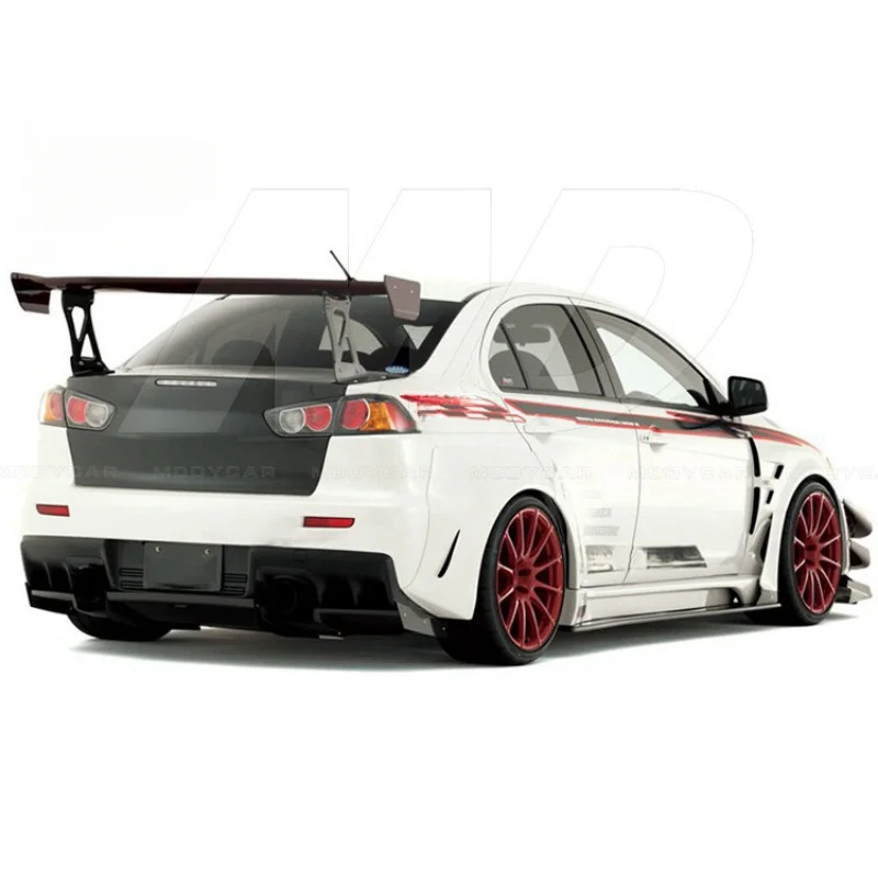 Фото Для Mitsubishi Evolution Evo 2008-2015: Широкие боковые юбки и накладки на днище в стиле 10 VRS из полукарбона №3